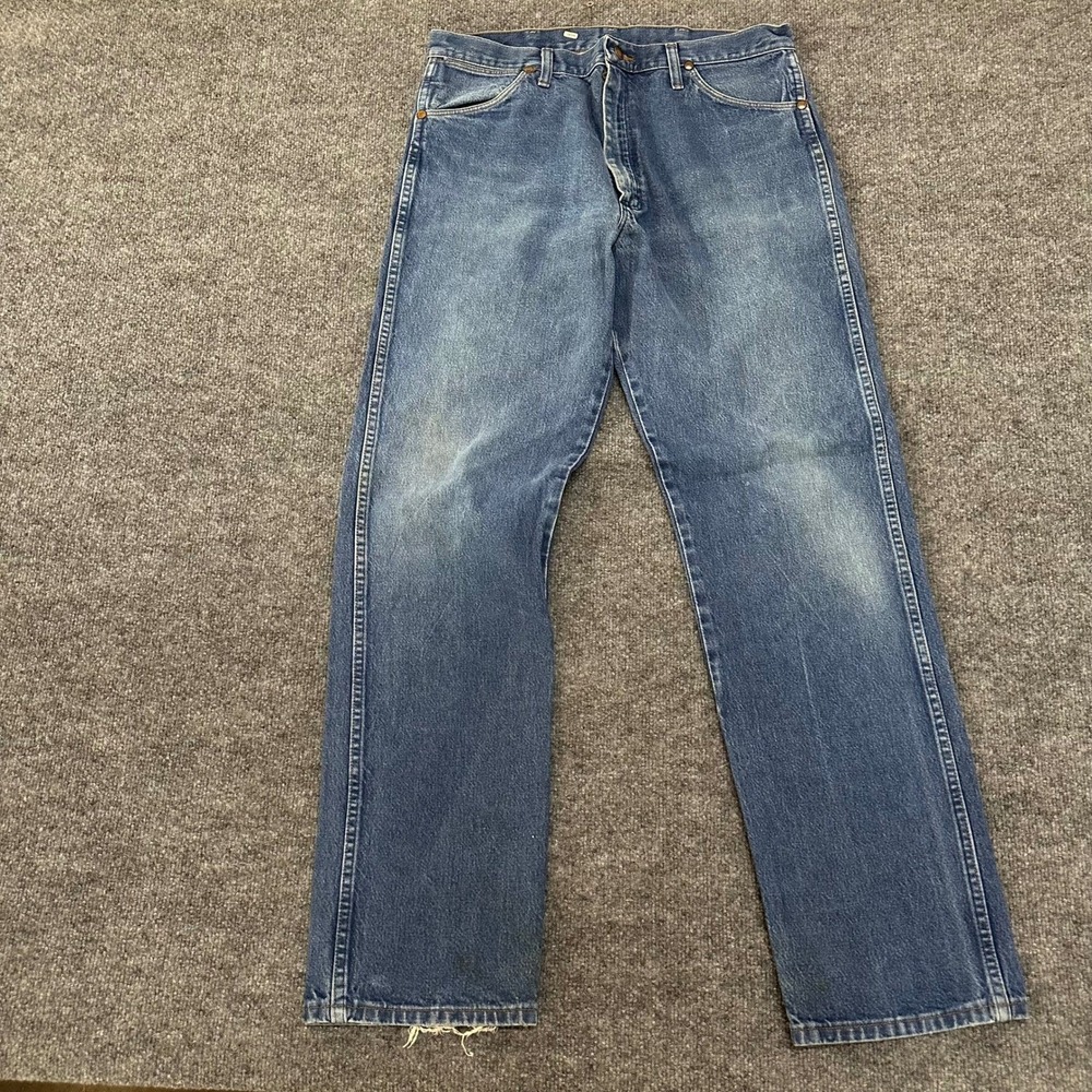 Wrangler Jeans Mens Size 35x34 Blue Cowboy Cut 13MWZ Straight Leg Denim Cotton